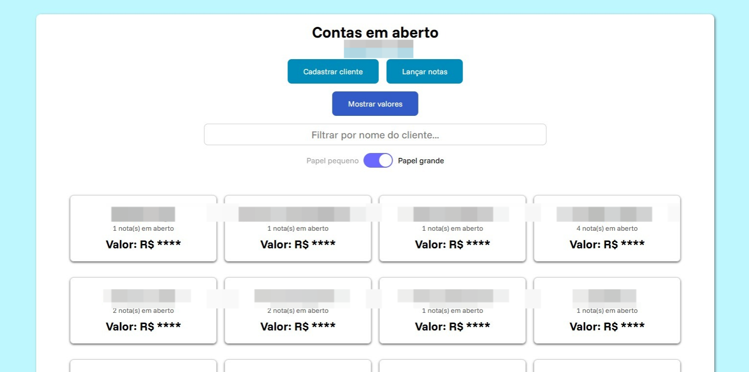 Dashboard do sistema